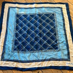 Sally Gee silk, hand rolled hem, blue scarf